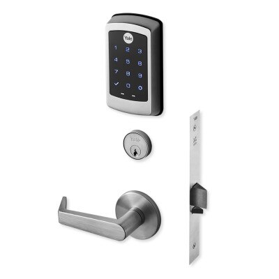 Yale nexTouch Mortise Lock Z-Wave Plus v2 Touchscreen Cylinder Override, Augusta Lever, Satin Chrome